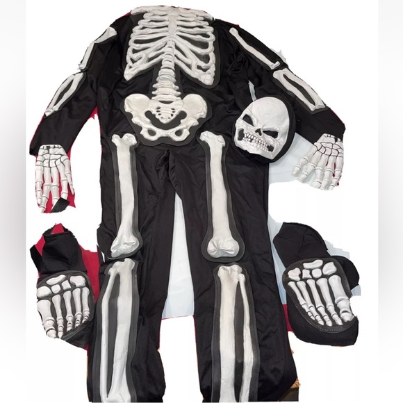Skeleton FULL Suit Costume, Black white, Hands, Feet Mask Fits Up To 180-200lbs - Picture 1 of 11